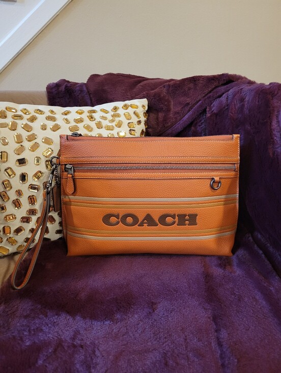 Coach Other - COACH Orange Leather Zip Pouch and Wristlet Clutch